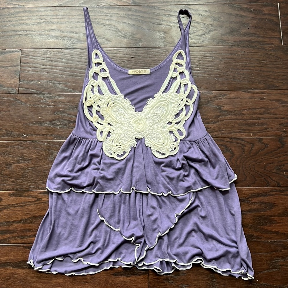 Purple tank top with butterfly design